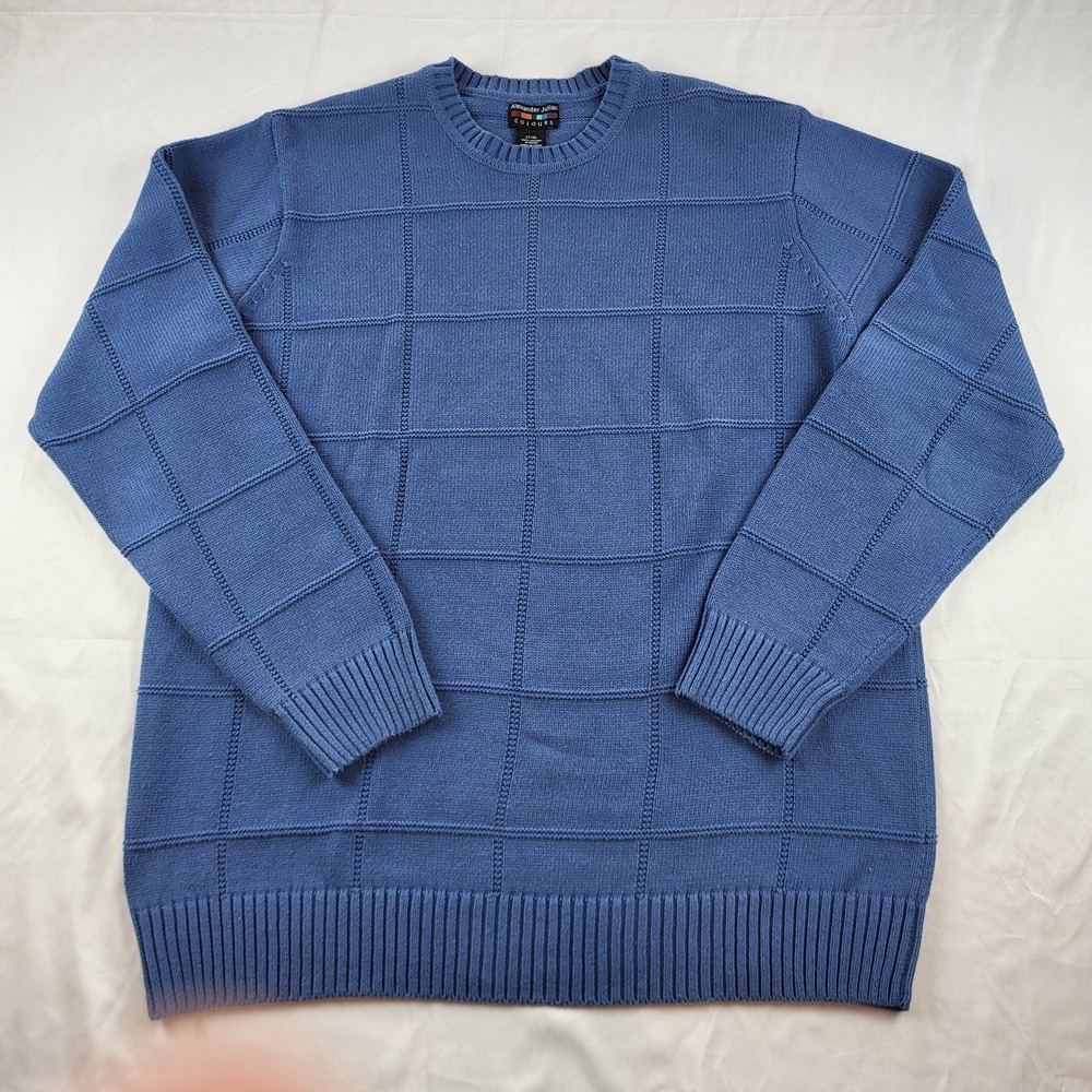 Alexander Julian Colours Mens Sweater Blue Large Vintage Crew Neck Grid Pattern